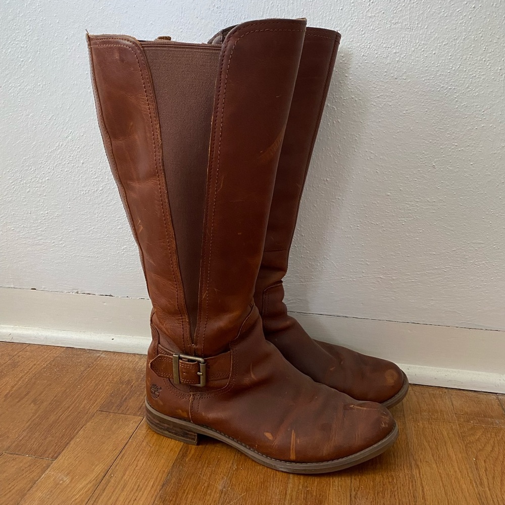 Timberland Savin Hill Brown Leather Wide Calf Riding Boots